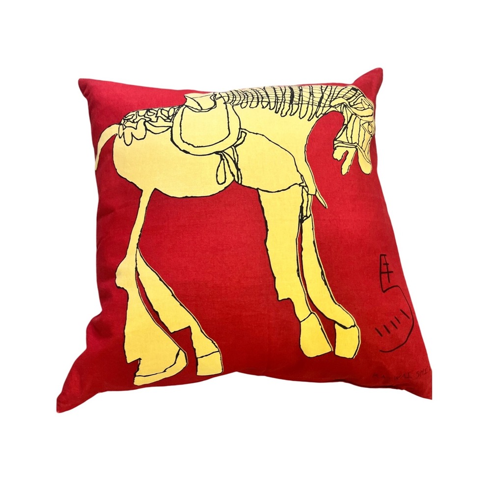 CB2 Ka-Wai Shiu Horse Pillow Red Yellow Graphic Art 23x23 Cotton Square Accent